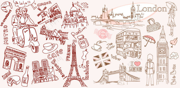 巴黎和伦敦线描