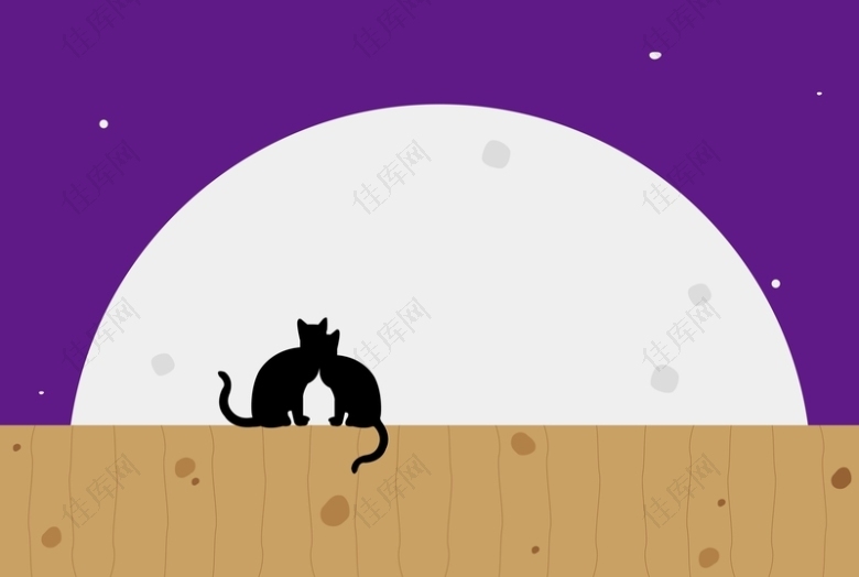矢量卡通猫咪月亮背景素材