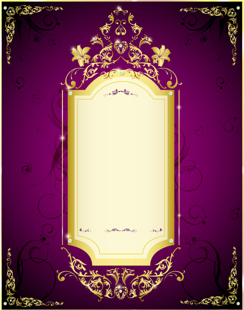 金色花纹边框不规则卡片紫底背景素材
