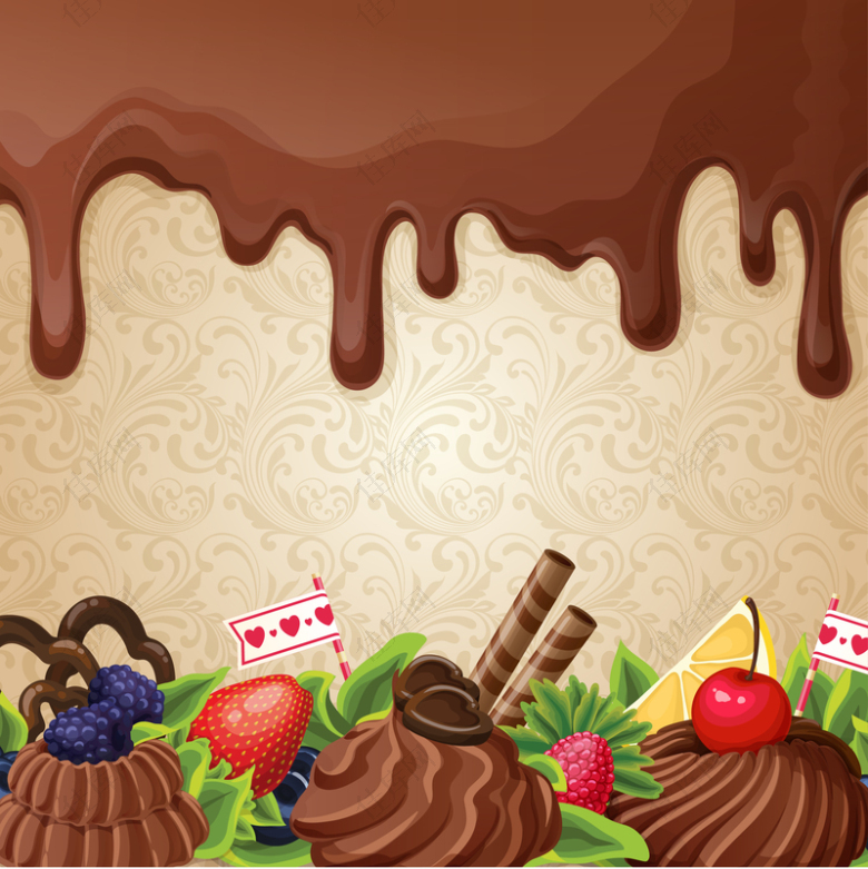 巧克力水果卡通海报背景素材