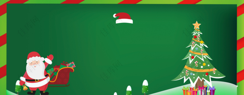 卡通圣诞树简约几何绿色banner