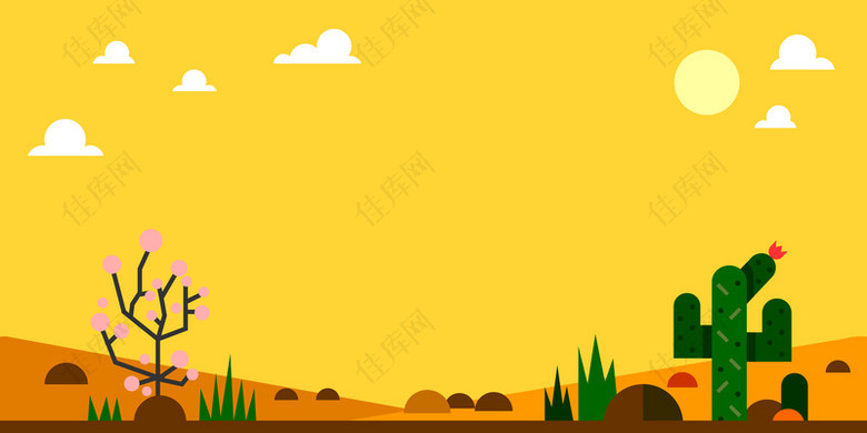 黄色背景手绘卡通沙漠平面广告