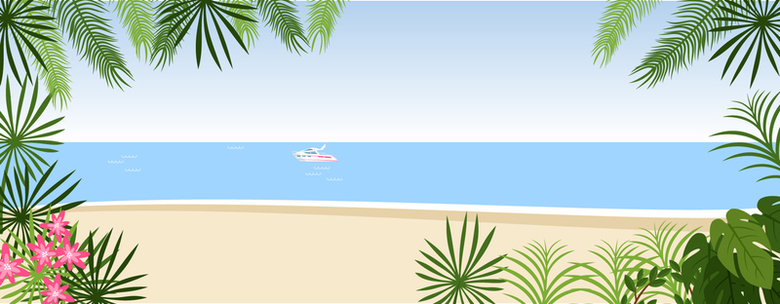 夏季海边卡通树叶沙滩banner