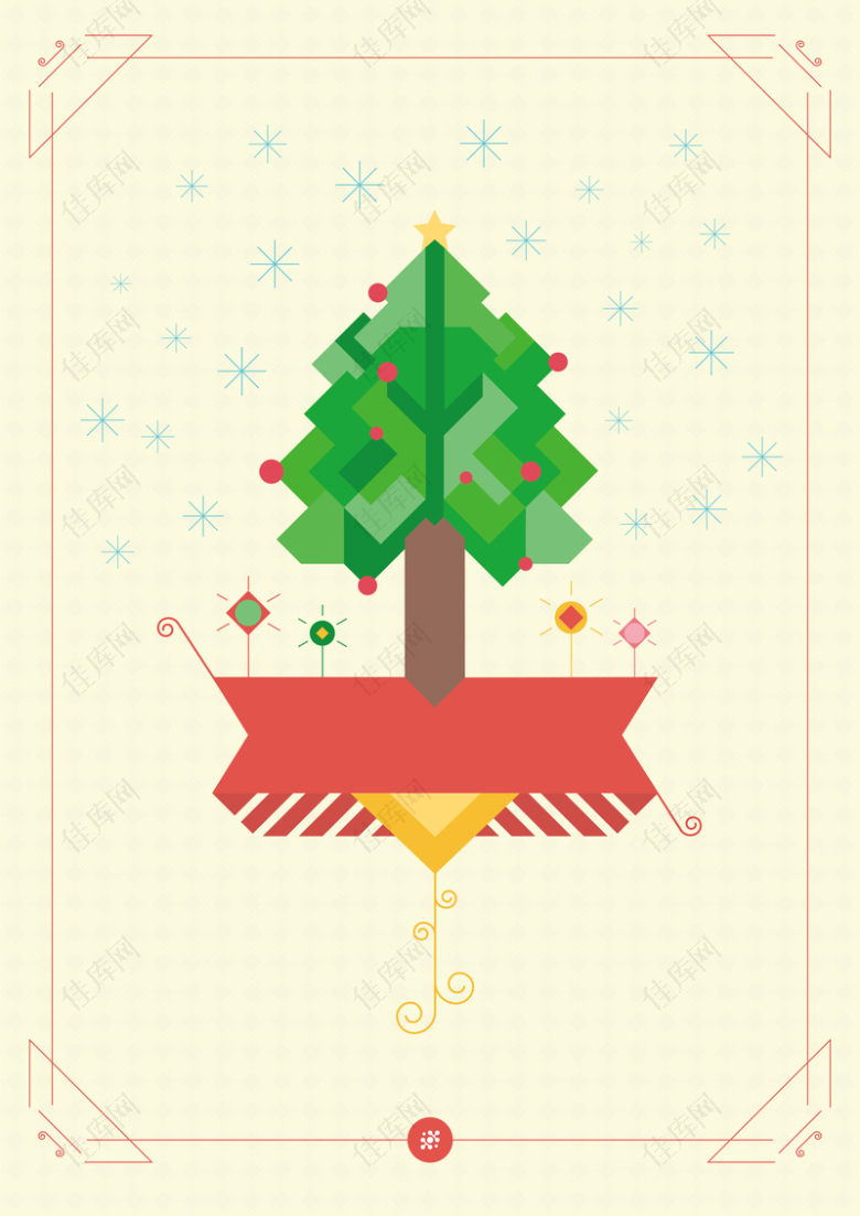 经典扁平风色块拼凑圣诞树背景