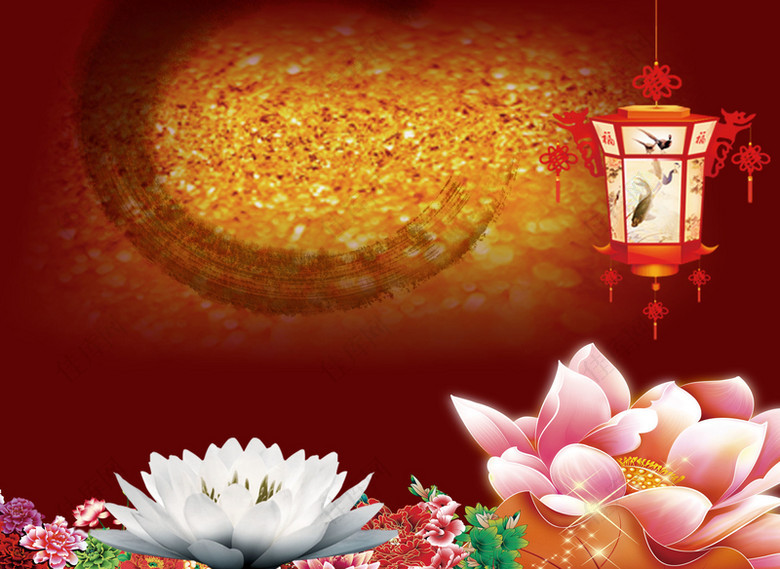 中国风黄金满满下的白莲花背景素材