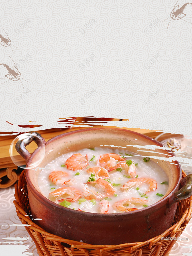 健康海鲜虾粥美食质感纹理海报