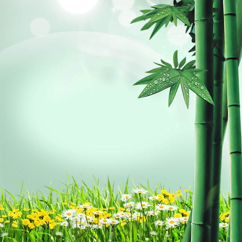 花丛绿色竹林气泡主图背景