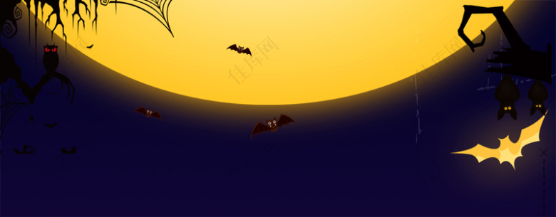 万圣节蝙蝠月亮简约黑色banner