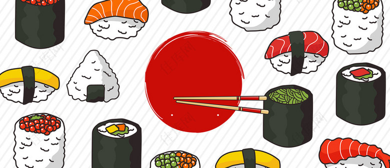 日式寿司店广告详情页手绘矢量背景素材