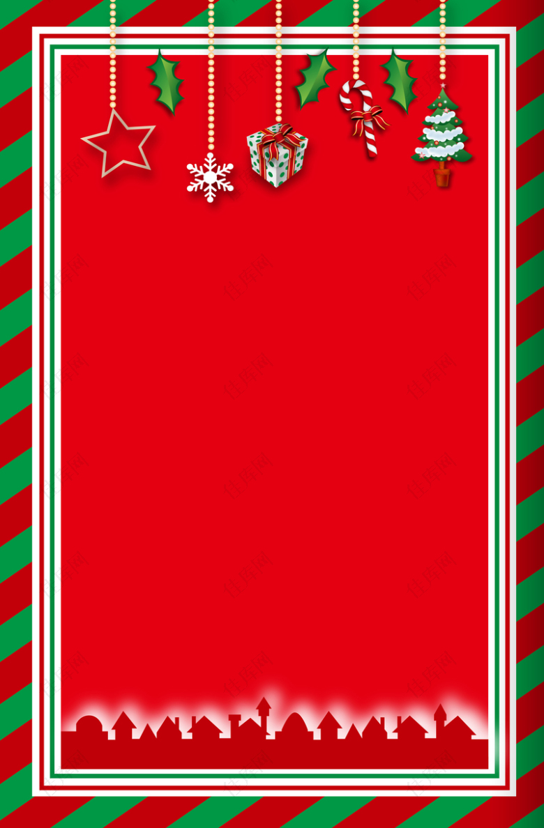 手绘圣诞装饰红底背景素材