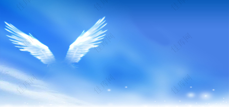 蓝天现白色天使之翼背景