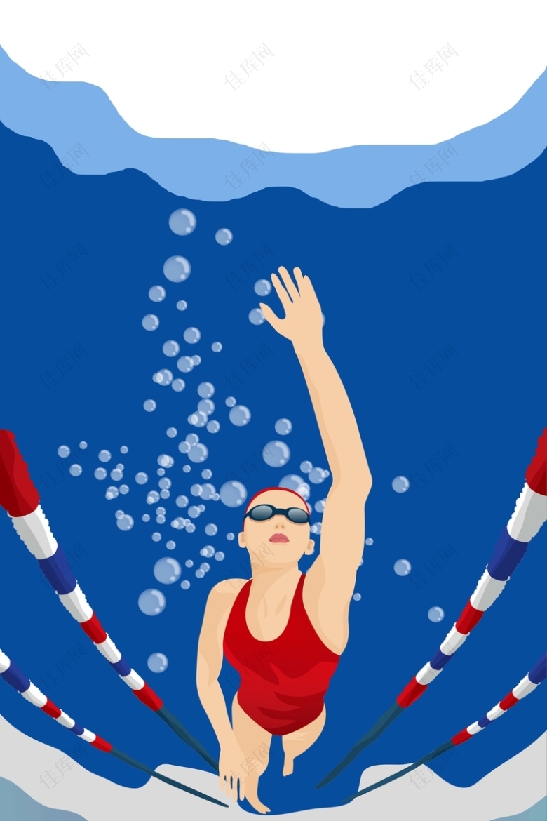 卡通手绘游泳运动比赛