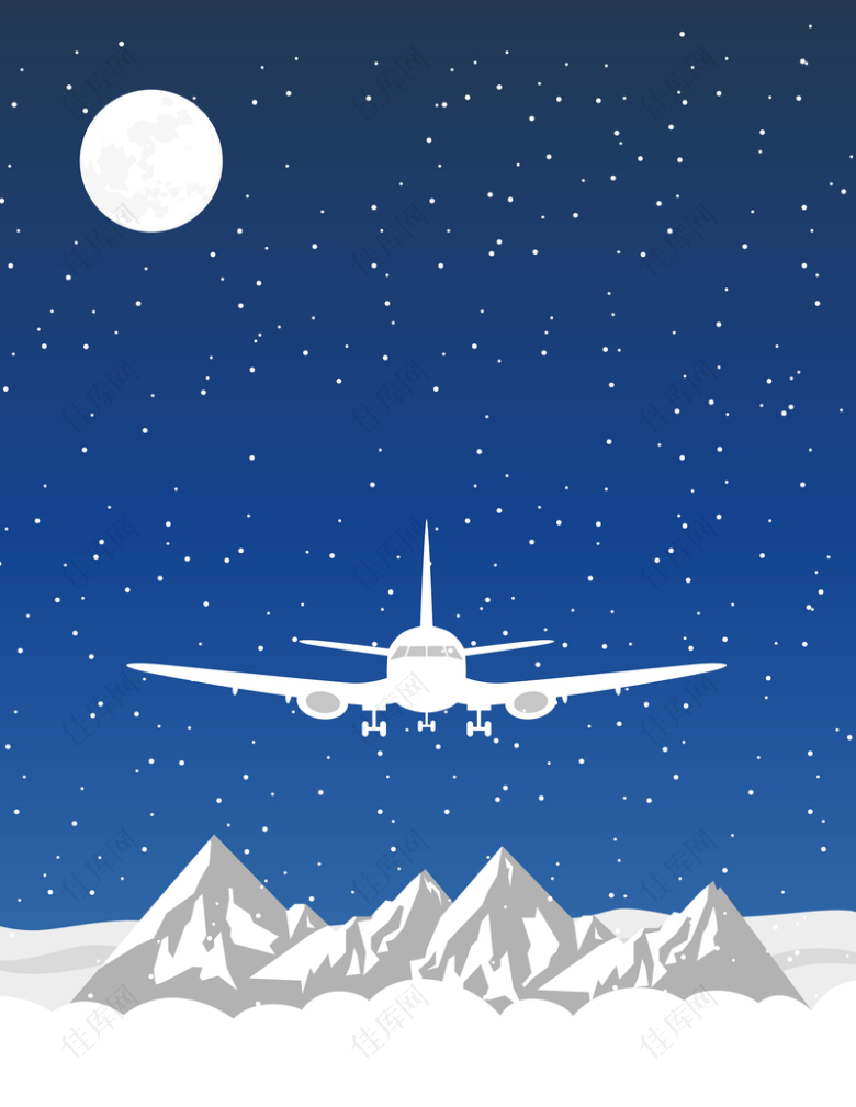 矢量雪山月夜飞机背景