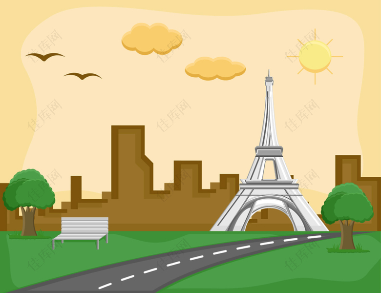 法国埃菲尔铁塔卡通矢量背景