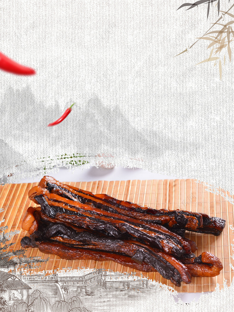 中国风冬季中华美食湘西腊肉海报背景素材