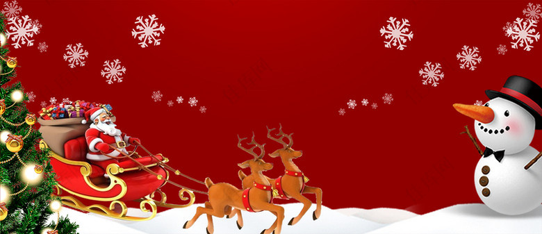 圣诞节拉雪橇卡通雪花红色banner