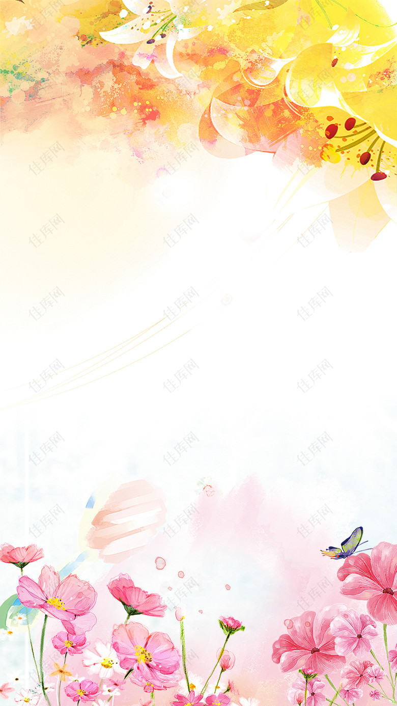 彩绘三月女人节h5鲜花背景分层下载背景图片素材 佳库网