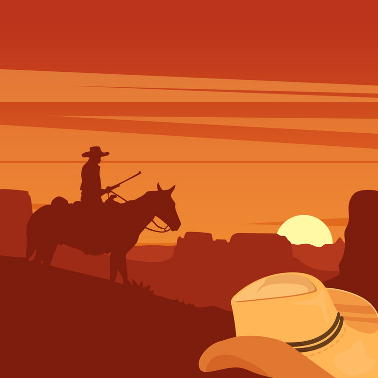 西部沙漠卡通剪影牛仔背景素材