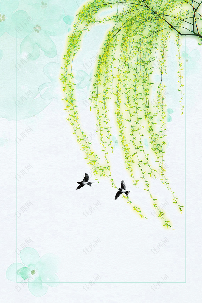 春天绿色柳条燕子海报