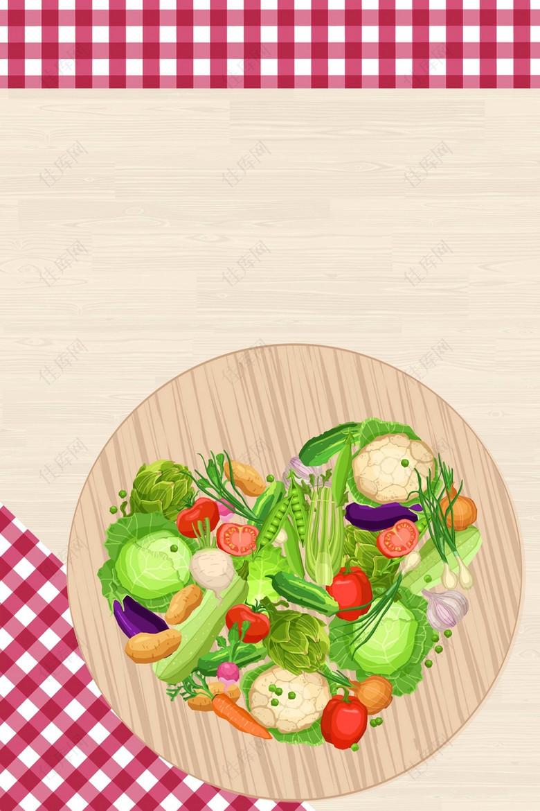 手绘卡通绿色蔬菜食品背景