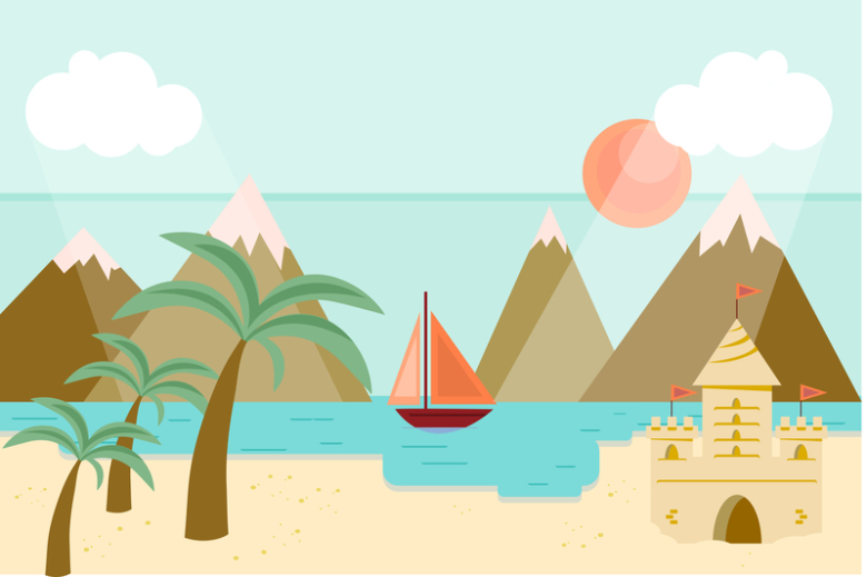 夏天度假海滩椰子树船背景