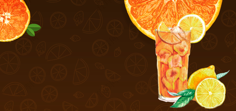 夏日橙汁饮料手绘黑色背景