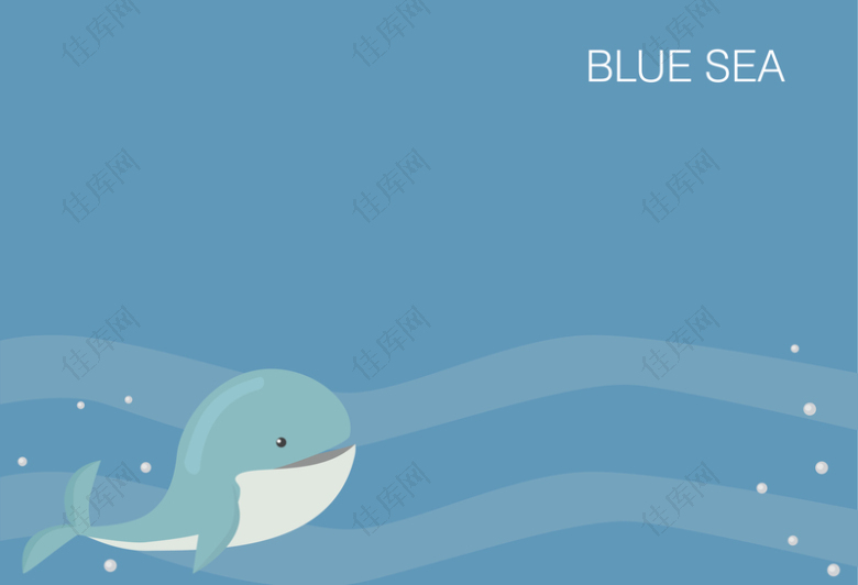 蓝色海洋可爱鲸鱼海洋生物海报背景素材