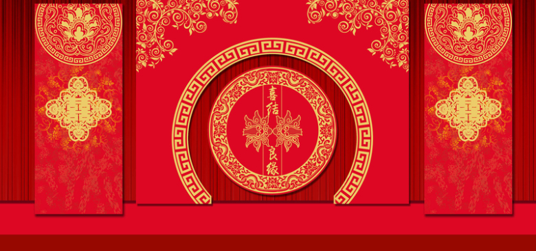 红色婚礼中国风海报背景