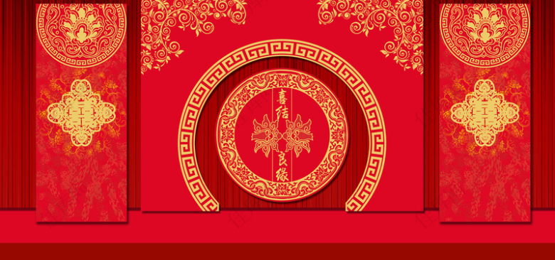 红色婚礼中国风海报背景