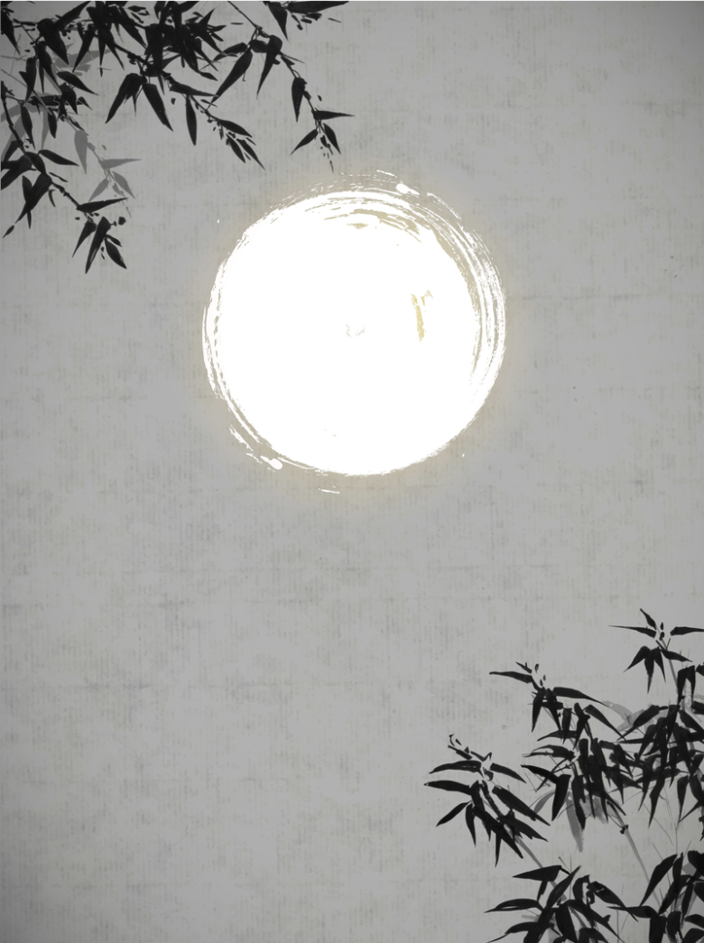 矢量古风中国风竹叶明月背景