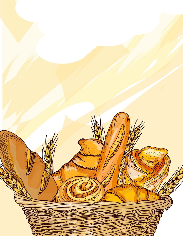 矢量手绘涂鸦美食面包背景素材