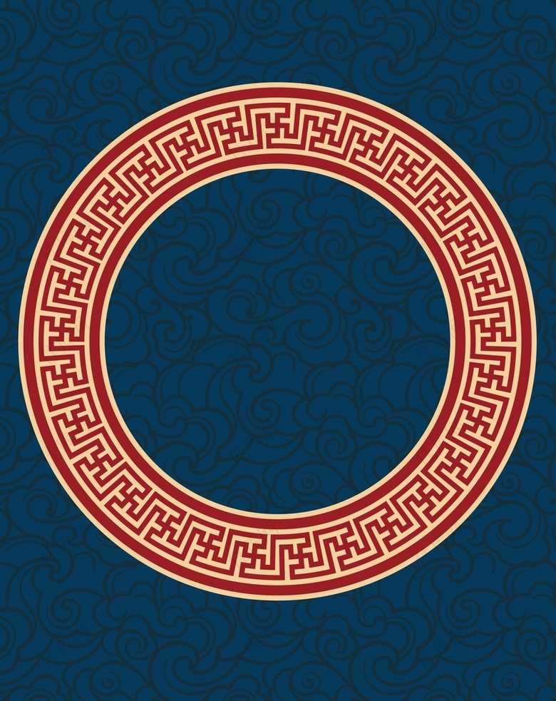 矢量复古中国风回形纹圆环背景素材