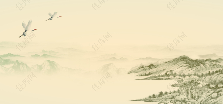 风景中国风平面单色海报背景