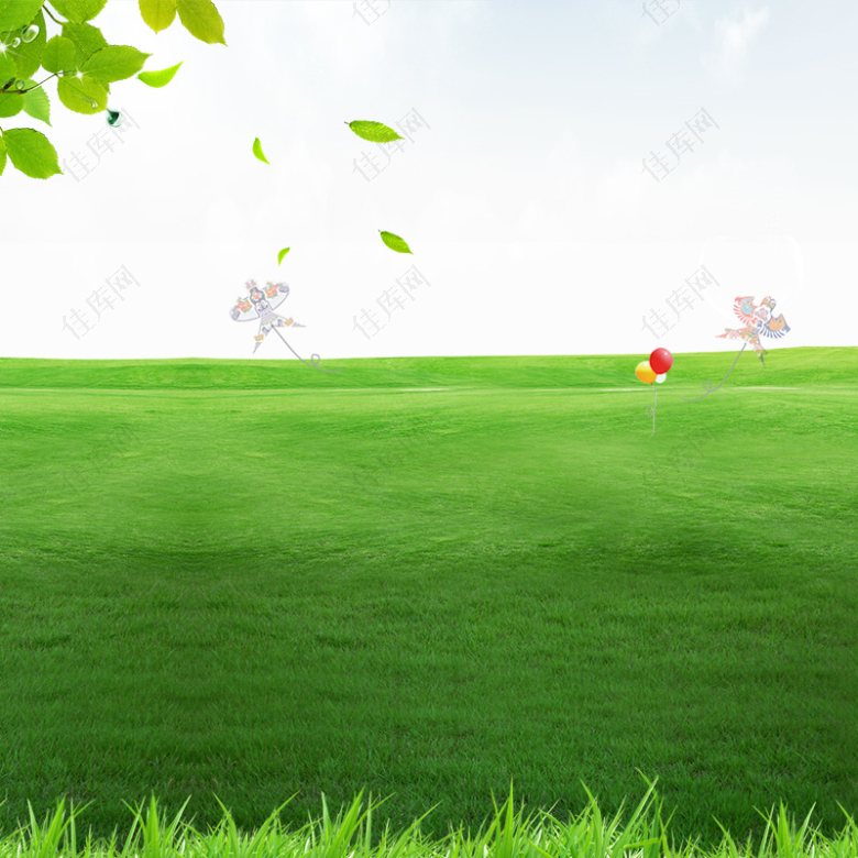 绿色叶子草地出游季踏青主图背景