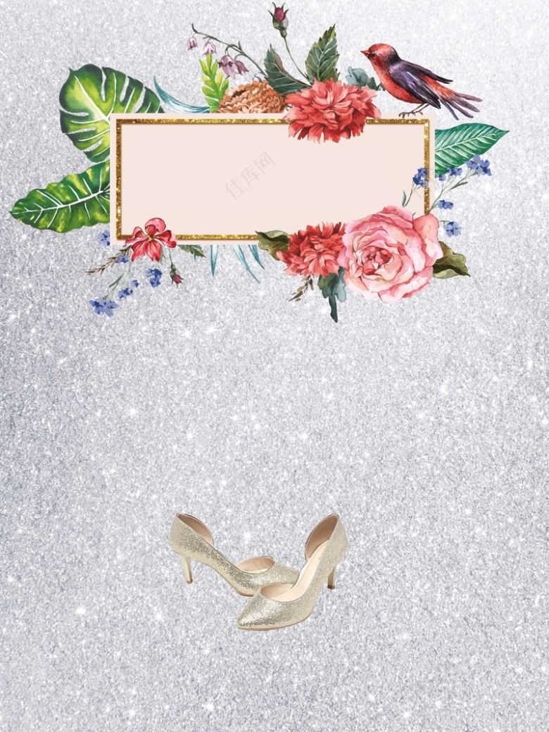 银色夏季时尚女鞋商场促销海报背景