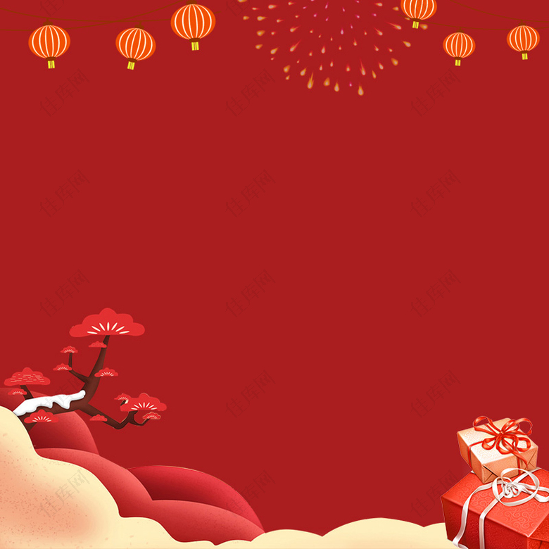 2018新年红色中国风淘宝年货节礼盒灯笼主图