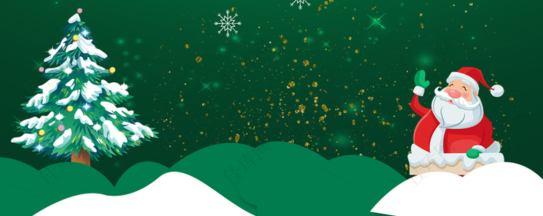 圣诞树卡通雪花绿色banner