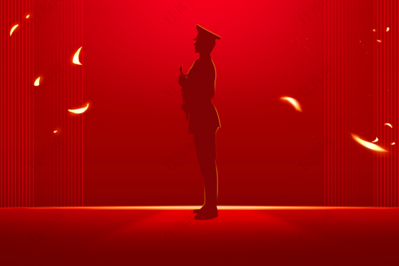 红色简约国庆节建党建军节军人展板海报背景