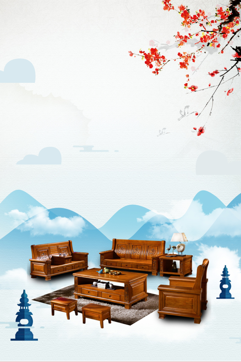 中国风梅花古典创意家具广告海报背景素材