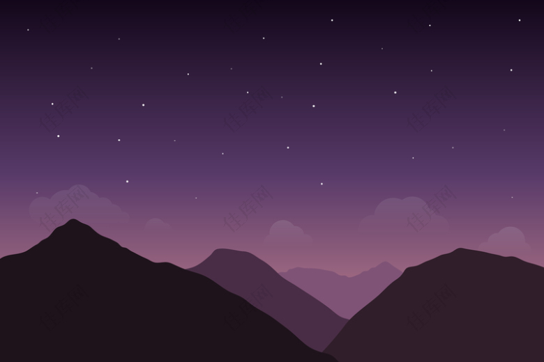 卡通扁平梦幻紫色星空夜空背景