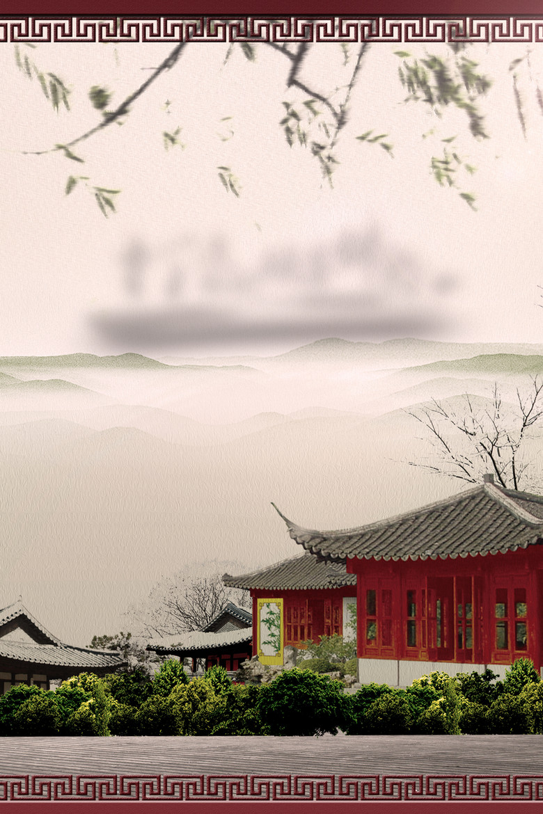 中国古建筑海报背景