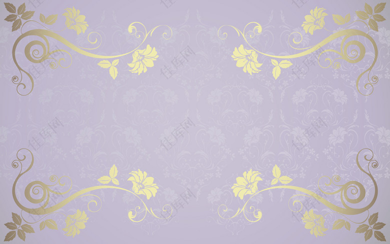金色花纹紫底背景素材