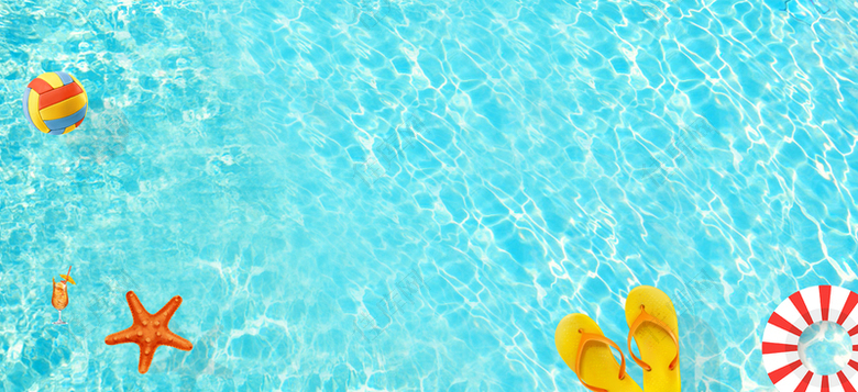 夏季海边度假海星拖鞋游泳圈蓝色背景