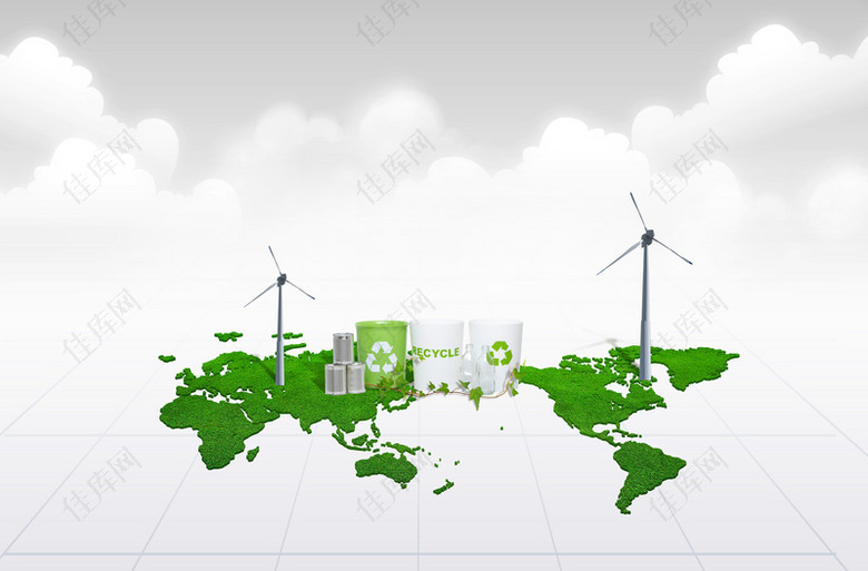 绿色清新风力发电环保回收垃圾印刷背景