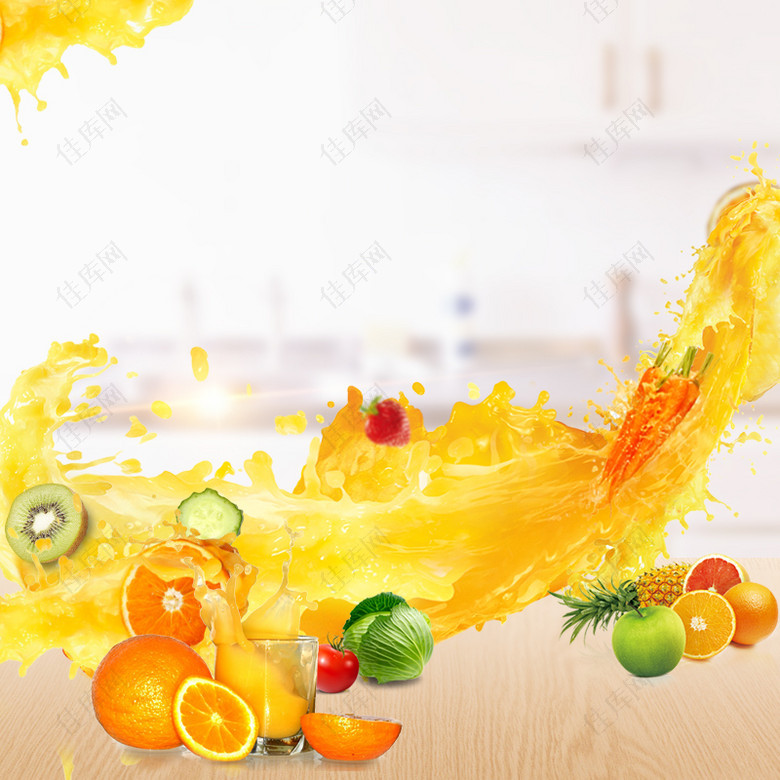 飞溅橙汁破壁机果汁机PSD分层主图背景