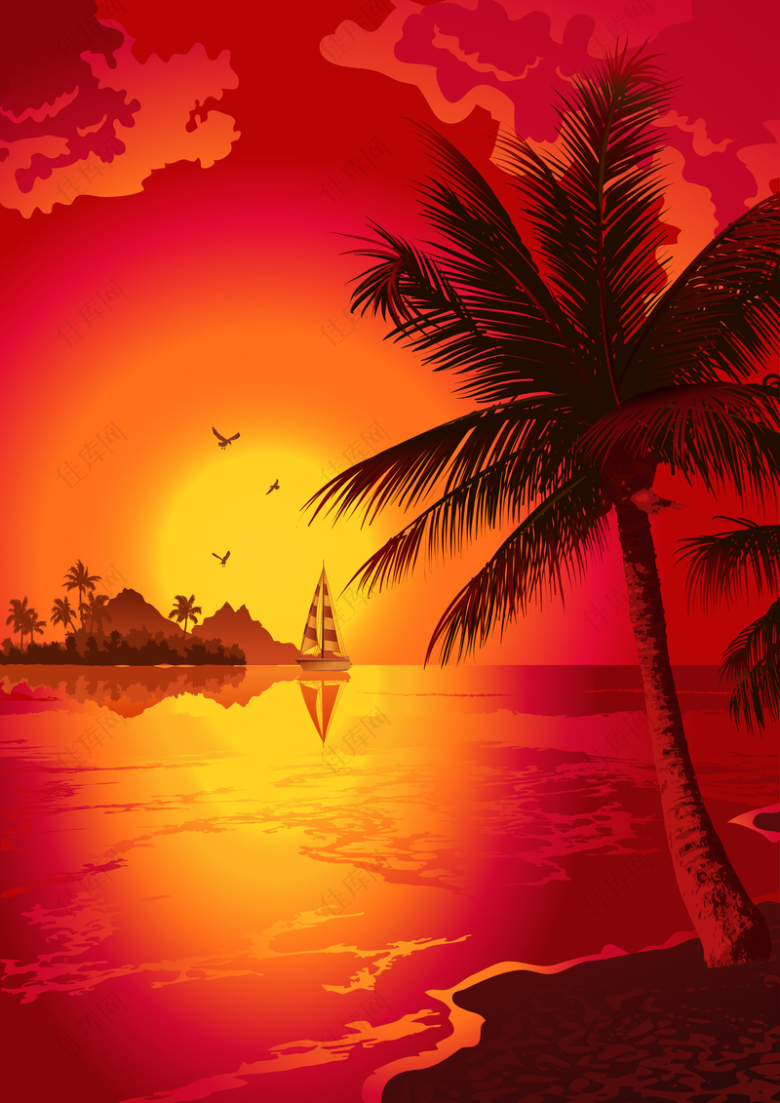 夕阳红海岛背景