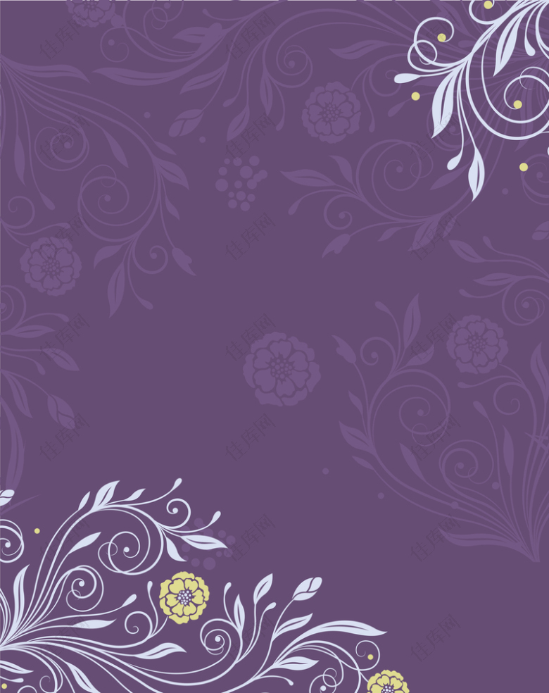紫色勾线花卉少女边饰海报背景素材