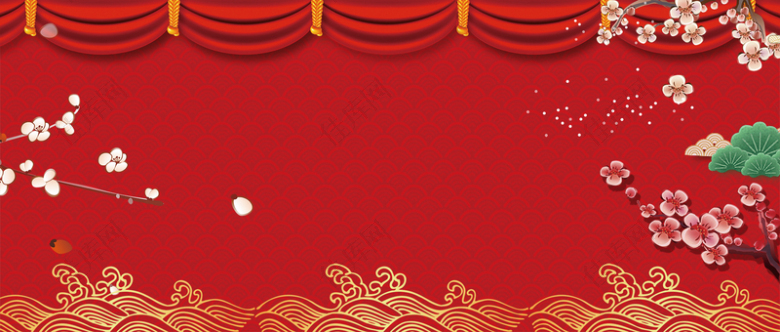传统新年腊梅纹理红色背景