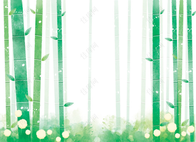手绘绿色竹林背景