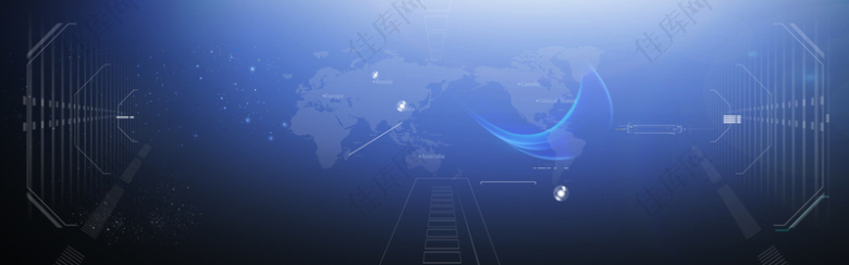 蓝色科技商务电子世界地图banner